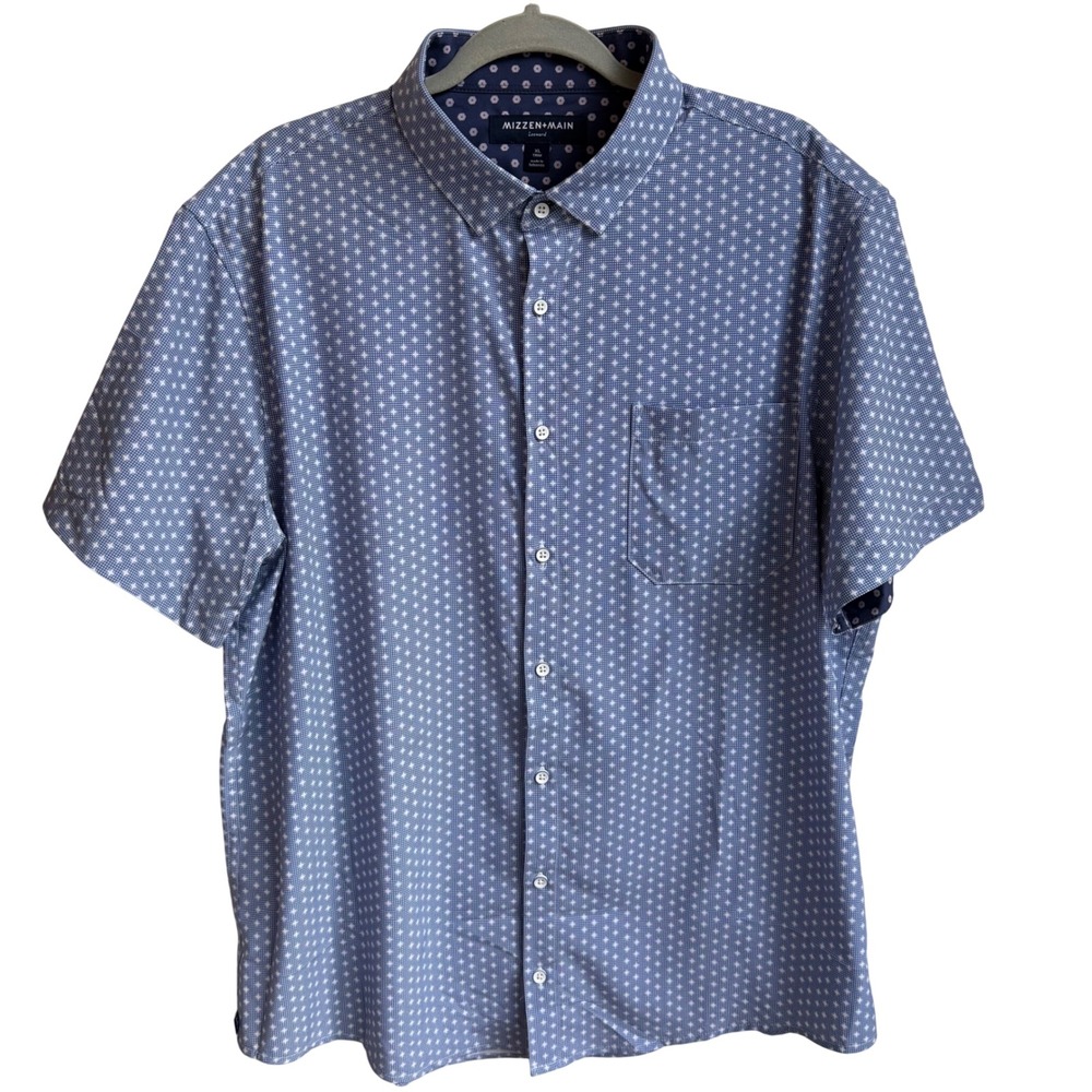 Mizzen+Main Leeward Button Down Shirt Mens XL Trim Blue White Geometric Preppy